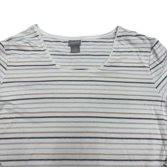 Chico's Women's Metallic Stripe Long Sleeve Top, Size 2 (US L) - Picture 3 of 8